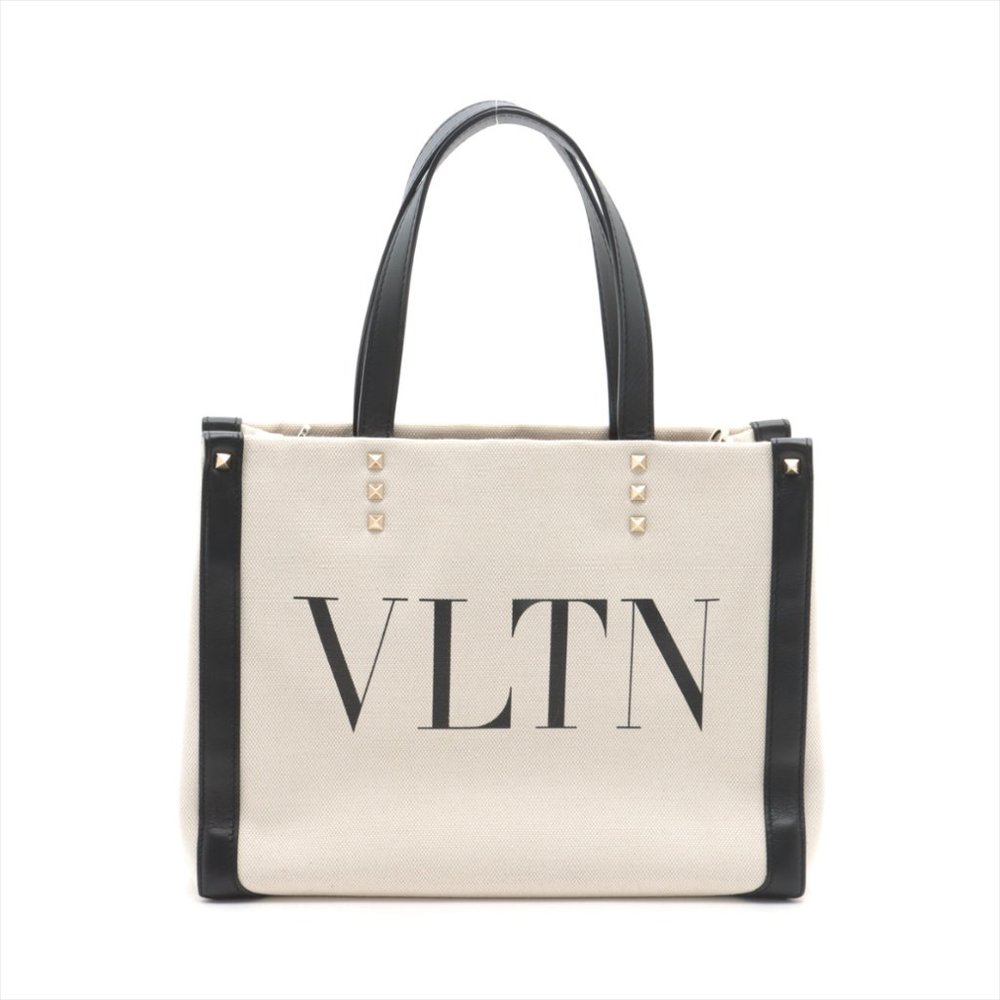 Sold out ❌Valentino Garavani VLTN Canvas & leather 2 way tote bag black x beige - Picture 1 of 12
